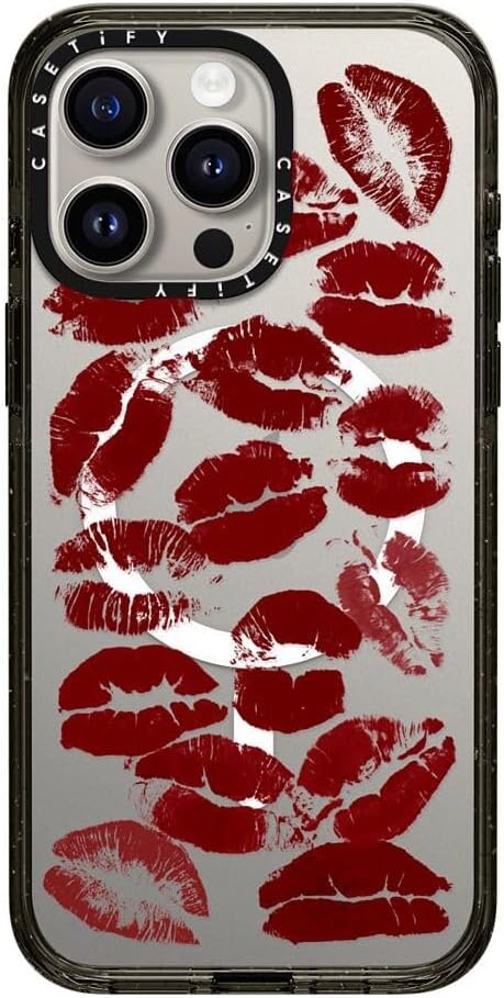 CASETiFY Impact iPhone 15 Pro Max Case [Slim/Compatible with Magsafe / 8.2 ft. 4X Military Grade Drop Protection] - Hot Lips - Clear Black