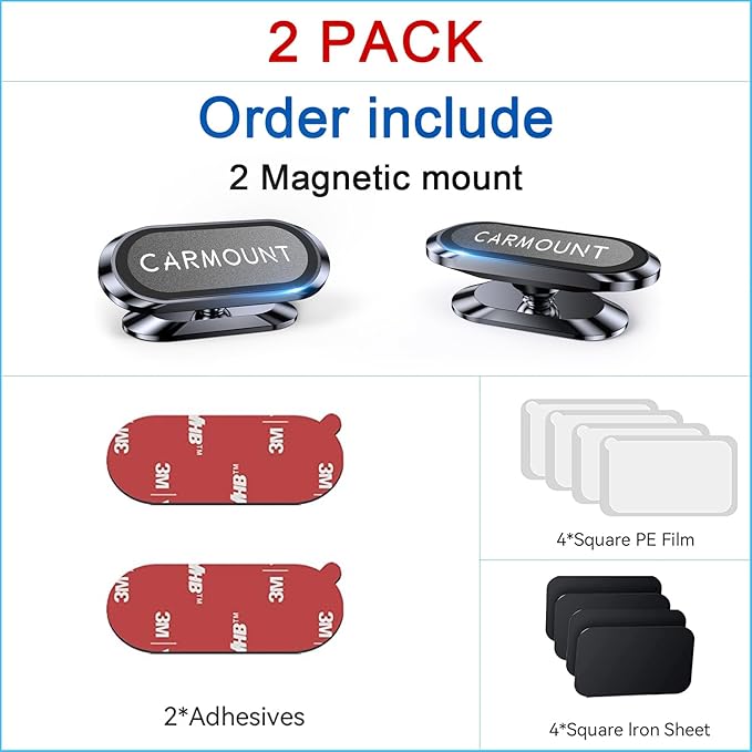 【2-Pack】 Magnetic Phone Holder for Car【Super Magnets】Carmount 2.0 Magnetic phone Mount【360°Rotation】Universal Dashboard Cell Phone Holders for Your Car Phone Mount for Car Mount for iPhone & All Car