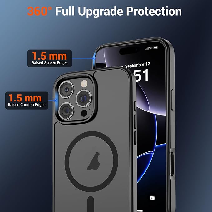 SUPFINE Magnetic for iPhone 16 Pro Max Case (Compatible with MagSafe) (Military Grade Drop Protection) Translucent Matte Shockproof Phone Cover, Black