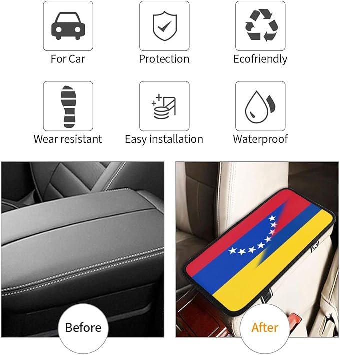 Venezuela Venezuelan Colombia Colombian Flag Auto Center Console Armrest Cover Car Handrail Box Cushion Pad Mat Universal Fit Most Vehicle Sedan Truck SUV Soft Comfort Decor Accessories
