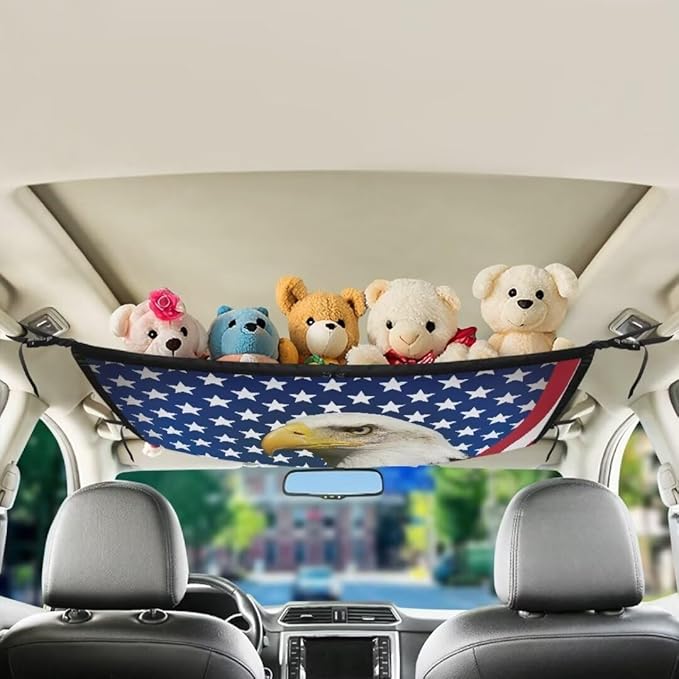 Eagle USA Flag Car Roof Storage Bag Car Seat Organizer Roof Storage All Car Storage Organizers Large Capacity Storage for Small Items