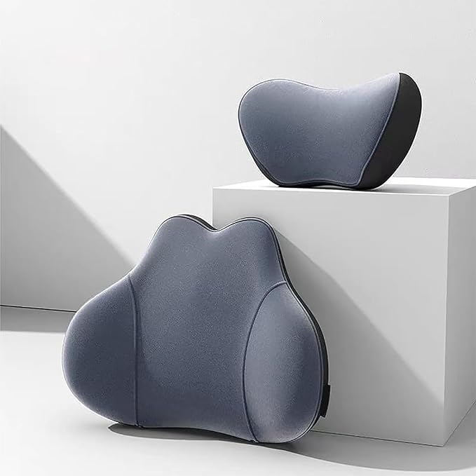 Headrest Neck Lumbar Pillows Car Seat for Toyota Hilux 2022-2024, Universal Ergonomic Back Support Cushion, Comfortable Breathable Cover for Office Home, B/Gray