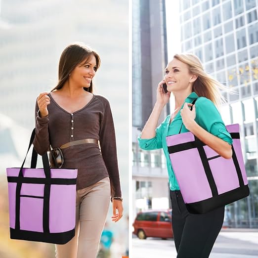 CIVJET Insulated Reusable Tote Bag for Grocery Shopping for Women/Men, Pizza/Food Delivery Bag to Keep Food Cold/Hot for Commercial Delivery Services, Cooler bags for Travel/Beach/Picnic, Lavender