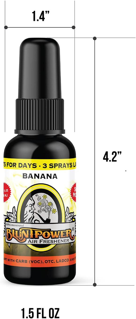 BluntPower (Banana, 1 Pack) Concentrated Air Freshener for Room and Car Spray - Oil-Based Diffuser Spray Bottle - Long-Lasting Bathroom Spray, Car Freshener, & Odor Eliminator Spray