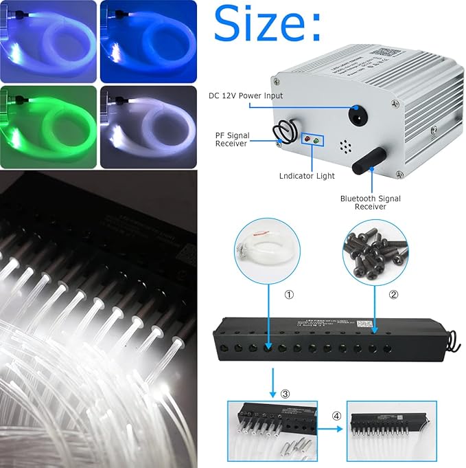 AZIMOM 10W RGBW Twinkle 450pcs Fiber Optic Starlight Lights with Meteor Shooting Star Kits Sound Activated 0.03in 9.8ft Fiber Strands Car Home Ceiling Roof Decor