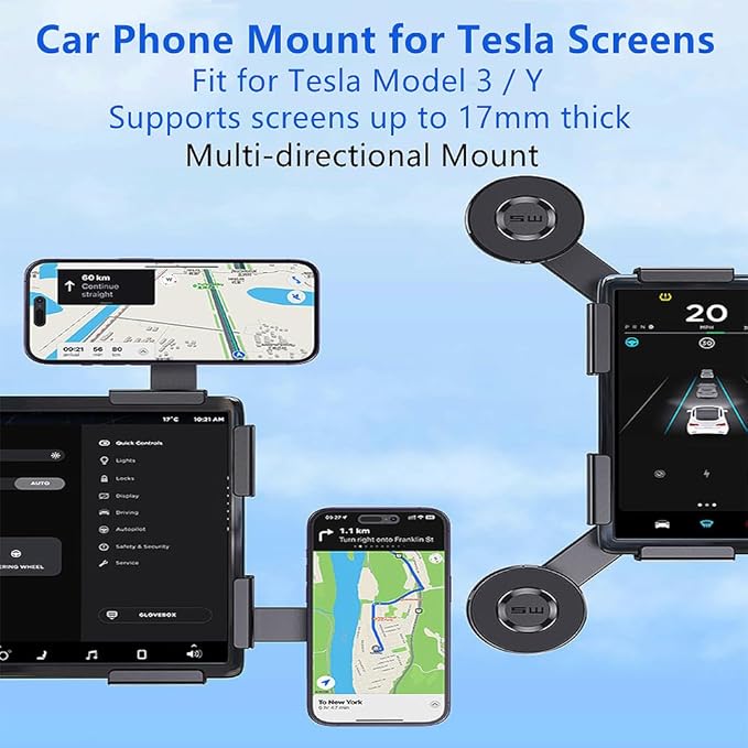 Magnet Phone Mount for Tesla Model 3/Y Accessories, Tesla Phone Mount for Magsafe iPhone & Android Phones, Strongest Magnetic Power Adjustable Car Phone Holder, with 1pcs Magnetic Ring