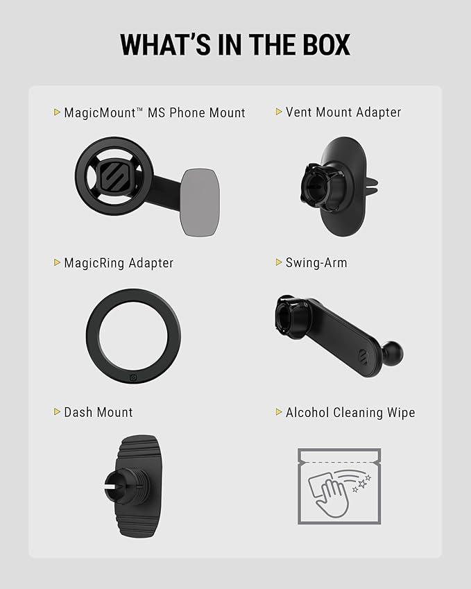 Scosche 5-in-1 MagSafe Car Mount Compatible with Popsocket, Magnetic Vent, Back-of-Display and Dashboard Cell Phone Holder, Tesla Phone Mount Compatible with iPhone 17/16/15/14/13/12, Samsung S25