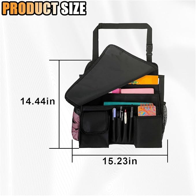Car Front Seat Organizer, Car Backseat Organizer with Adjustable Shoulder Strap, Passenger Seat File Storage Bag with Dedicated Laptop Tablet Holder Cup Holder for Car Law Enforcement (Black)