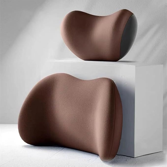 Ergonomic Car Seat Headrest & Lumbar Cushion, Ergonomic Car Seat Headrest Neck Rest Cushion Lumbar Support Pillow (Brown)