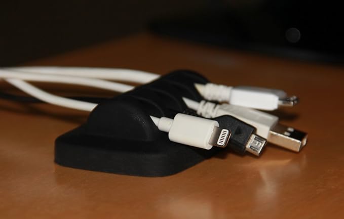 Desktop Cable Organizer, Weighted, Eco-Friendly Silicone, No Bad Smell, Bundled with 4 Reusable Cable Ties (Black)