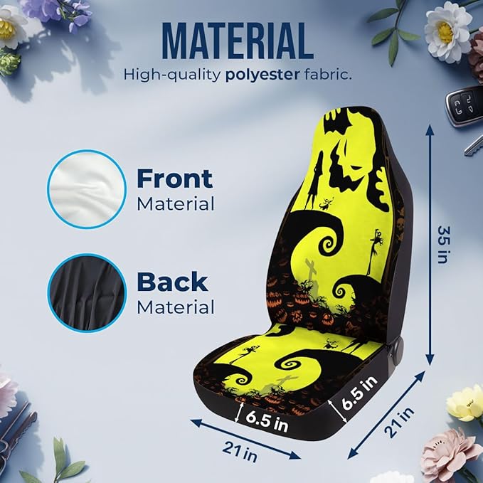 GENANY Nightmare Skellington Car Seat Covers Set of 2, Horror Breathable Front Seat Covers for Truck Sedan SUV, Movie Themed Car Accessories, Horror Gift for Women Men