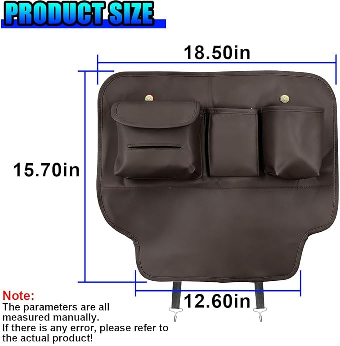 Leather Car Seat Back Organizer, Waterproof Car Seat Kick Mat with Cup Holder, Multifunctional Backseat Storage Bag, Universal Auto Travel Seats Protector Accessories for SUV Truck (Brown)