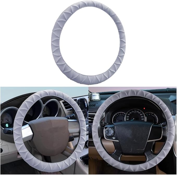 Car Steering Wheel Cover, Anti-Slip Soft Silicone Automotive Steering Wheel Protector, Comfortable Vehicle Steering Wheel Protective Accessories, Universal for RV, SUV, Truck (Gray)