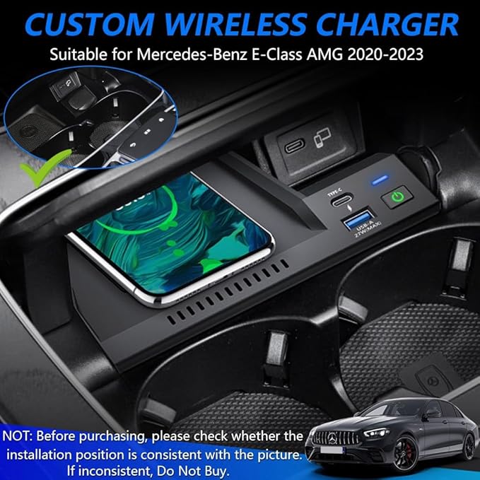 Wireless Car Charger for Mercedes-Benz E-Class 2020-2023, Fast Charging Phone Charger Pad for Mercedes Benz E350 E450 AMG E53 E63 S Coupe Wagon Convertible Accessories