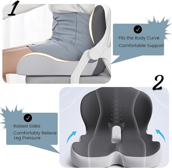 Back and Seat Cushion,Truck Seat Cushion for Long Driving,Ergonomic Non Slip Memory Foam Seat Skin with Back Support,L-Shaped Lumbar Support,Breathable & Machine-Washable,for Car,Office,Home