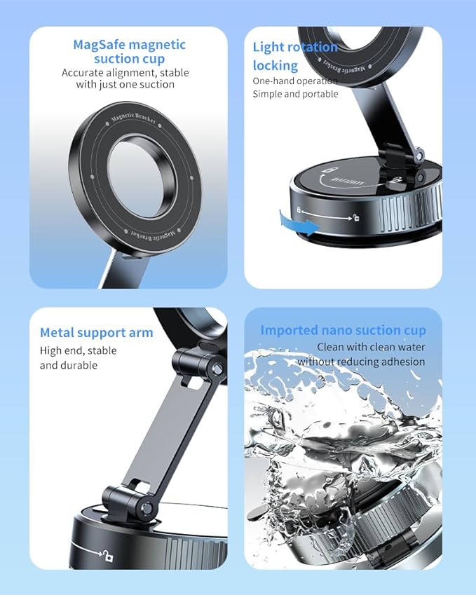 Car Phone Holder for Magsafe,360°Nano Gel Vacuum Magnetic Phone Holders for Your Car,[108+LBS Suction & 2800 gf Magnetic] Perfect for iPhone 17/Air/16/15/14/13/12 pro,Android