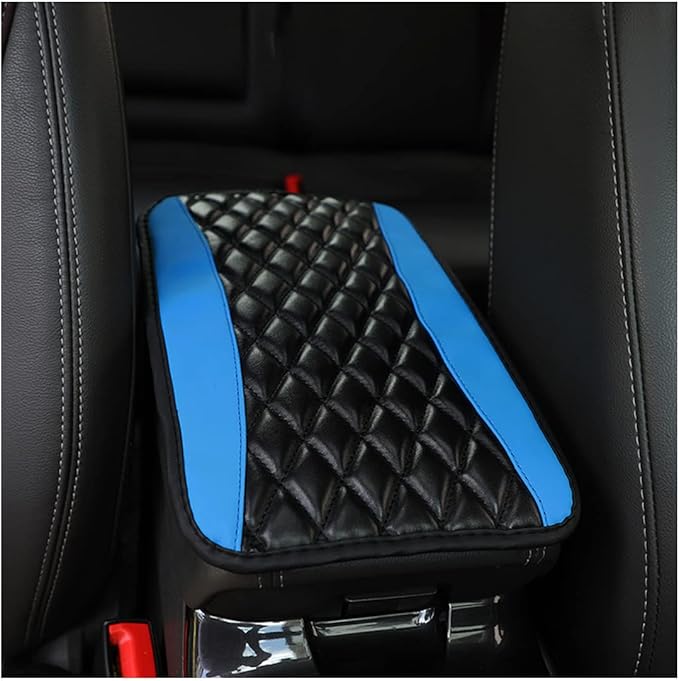 Ziciner Leather Car Center Console Armrest Pad, PU Waterproof Auto Seat Box Cover Protector, Hand Rest Cushion Protection Pad, Vehicles Interior Accessories Universal for Car,SUV (Blue)