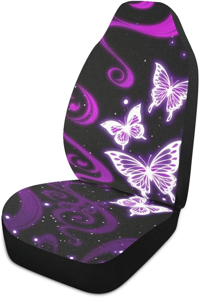 Butterfly Car Seat Covers Set of 2,Purple Butterflies Abstract Design Universal Auto Front Seat Protector Vehicle Seat Cushion Cover for Women Men Cute Car Accessories Fit for Car SUV Truck