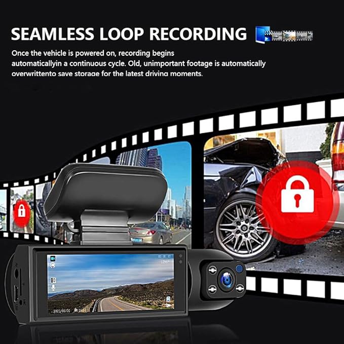 64GB Dash Cam Front and Rear for Cars with Night Vision, 1080P Dual Lens Dash Camera Inside and Outside, 24H Parking Monitor, Motion Detection, Loop Recording, Car Camera with Audio