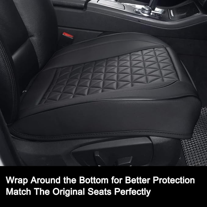 Black Panther Luxury Faux Leather Car Seat Cover Front Bottom Seat Cushion Cover, Anti-Slip and Wrap Around The Bottom, Fits 95% of Vehicles - 1 Piece,Black