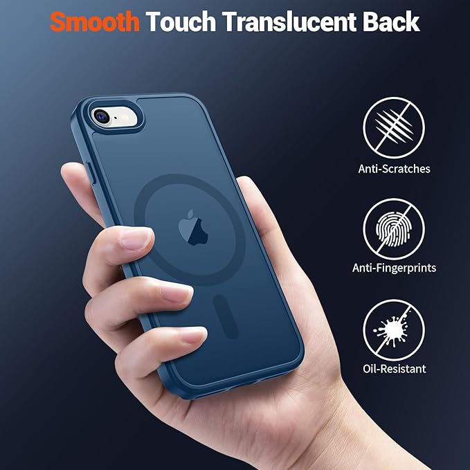 SUPFINE Magnetic for iPhone SE Case 2022 (3rd)/2020 (2nd), iPhone 8 Case (Compatible with MagSafe) (Military Grade Drop Protection) Slim Translucent Matte Phone Case, Deep Blue