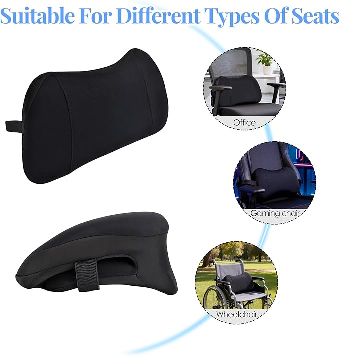Lumbar Support Pillow for Car, Memory Foam Back Cushion Provides Lumbar Support to Relieve Back Pain, Ideal for Driving Cars and Office Chairs as a Back Support Pillow (Black)