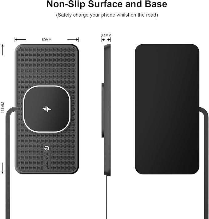 Magnetic Wireless Car Charger Charging pad, POLMXS 15W Wireless Phone Charger Cell Phone Cordless Charging mat for car Compatible with iPhone 12/13/14/15/16 Pro Max Xs Airpods Earbuds (K1MAG)