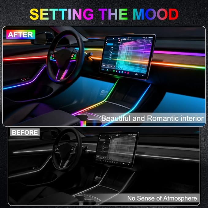 Acrylic Interior Car Ambient Lighting, Interior RGB LED Strip Kit with Music Sync Mode, 55 Inch Length Suitable for Pickup, Trucks, SUV and Large Vehicles (10 in 1)