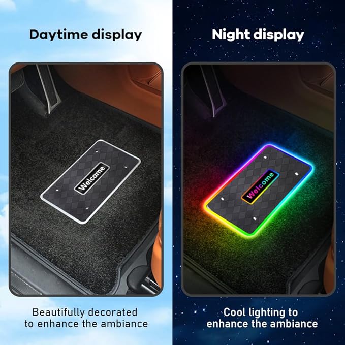 Car LED Lights for Floor Mats, Interior Car LED Strip Lights with App Control, Luminous Ambient Neon Lighting Kits, Universal Automotive Floor Mats (Rhombic - USB, 4)
