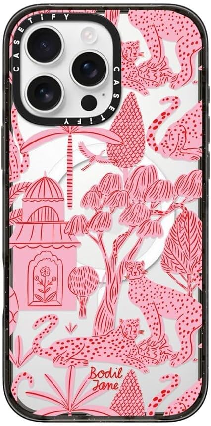 CASETiFY Impact Case for iPhone 16 Pro Max [Slim / 8.2 ft. 4X Military Grade Drop Protection/Compatible with Magsafe] - Cheetah Paradise Pink - Clear Black
