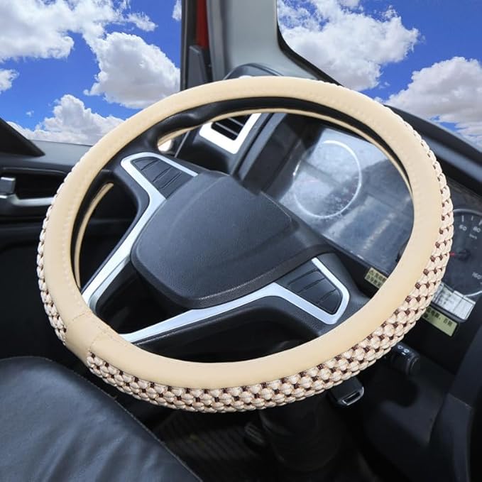 15“16”17“18”19“20 Inch Ice Silk Ventilation Multi-Style Comfy Grip Steering Wheel Cover for Truck, Bus, Big Rig Trucker,SUV， Anti-Slip Design 15-20 Inch (White, 18 inch)