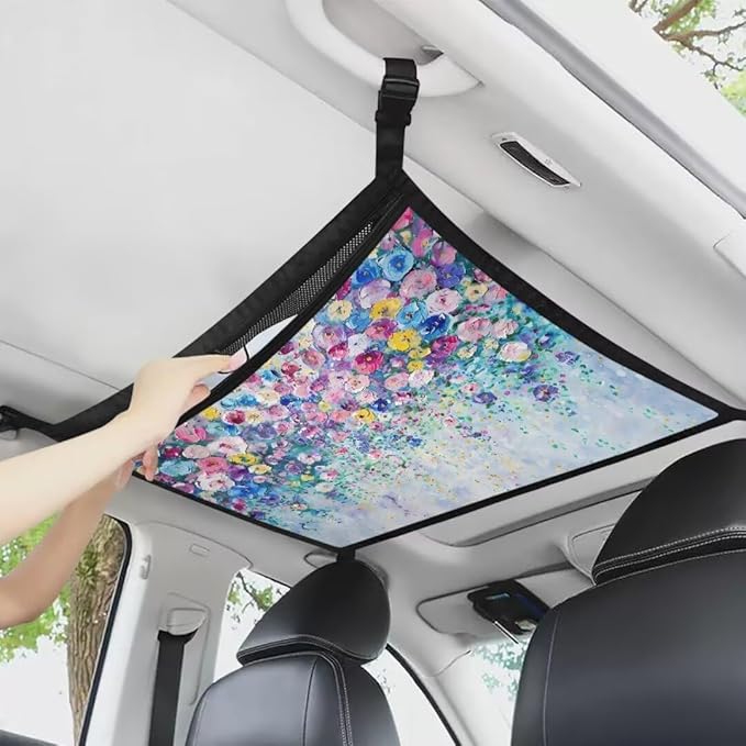 Colorful Flower Car Roof Storage Bag Car Organizer for Car Seat Premium Car Seat Organizer One Size Car Travel Accessories Suitable for Cars, SUVs