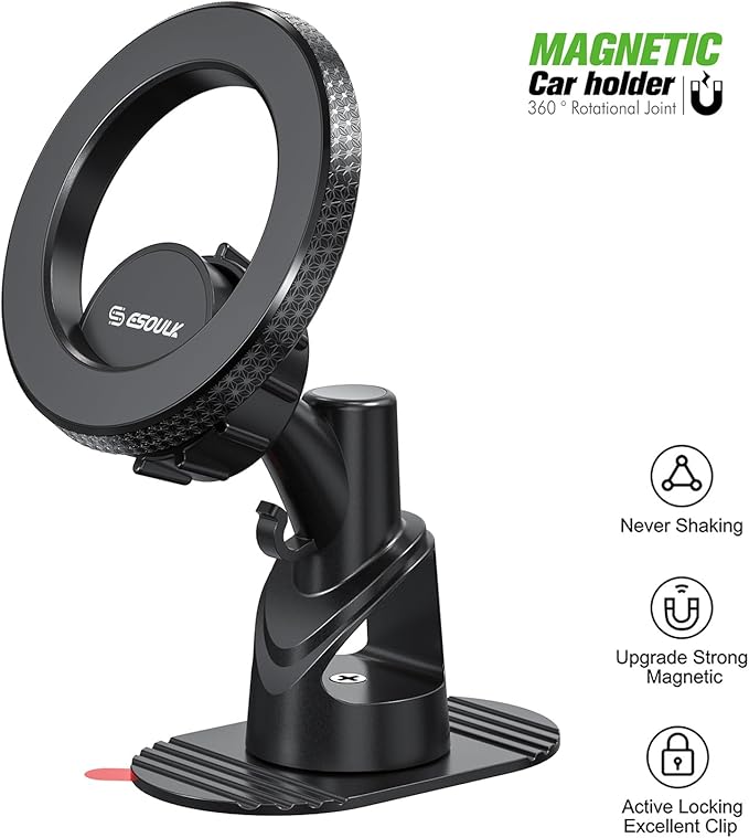 Esoulk Stick On Magnetic Car Phone Holder, Dash Mount Phone Holder, Phone Stand for Car Dashboard, MagSafe Car Mount, Hands Free Car Cell Phone Holder for iPhone17Pro/16/15/14/13/12 Series
