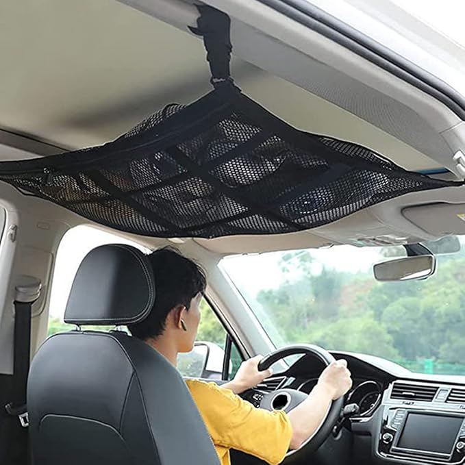 Car Ceiling Cargo Net Pocket Car Roof Storage Organizer Elasticity Mesh Car Roof Storage Organizer 31x21 Car Camping Long Journey Storage Bag for Car SUV Tent Clothes Blankets ZHAZHAMO