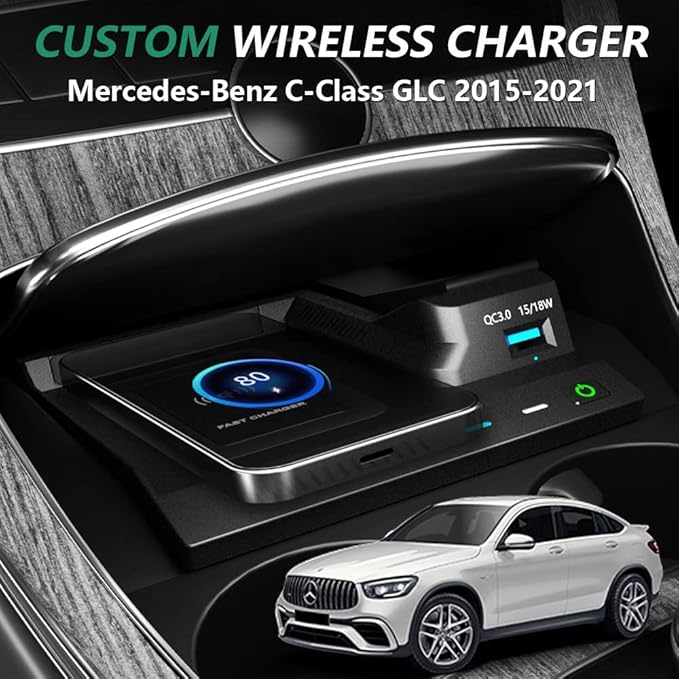 Wireless Car Charger for Mercedes Benz C-Class GLC AMG 2015-2022, 15W Fast Charging Phone Charger Pad for Mercedes-Benz C180/C200/C260/C300/C450 GLC200/GLC260/GLC300 AMG C43/C63/GLC43/GLC63