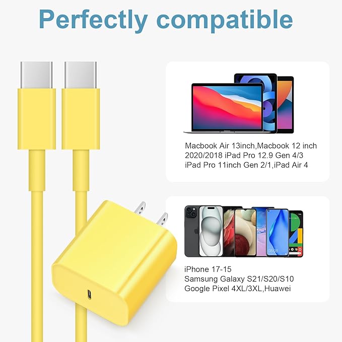 iPhone Charger Fast Charging 10FT iPhones 17 16 15 Charger 3 Pack Type C Chargers USB C Charger Compatible with iPhone Air 17/17 Plus/17 Pro/17 Pro Max/16/16 Plus/16 Pro/16 Pro Max (Yellow)