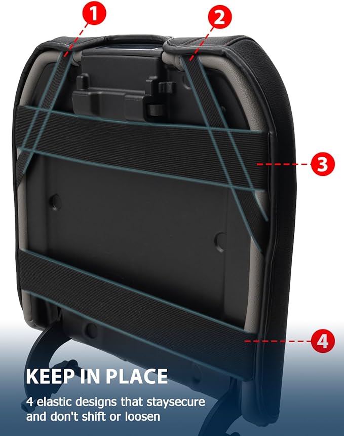 Center Console Cover for Chevy Silverado 1500 Accessories & GMC Sierra 2019-2026, Yukon & Tahoe & Suburban 2021-2026, Bucket Seat Only, Vinyl Armrest Middle Console Cover, Black-Red Stitch
