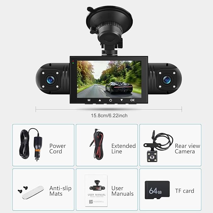 360 Degree View 4 Channel Dash Cam Front and Rear Inside Left Right, Dash Camera for Cars, 1080P Full HD 170 Deg Wide Angle Dashboard Camera with 64GB Card,G-Sensor,Loop Recording，Night Vision