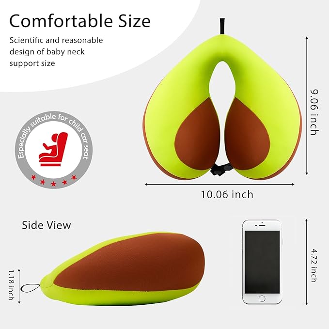 MOOB Neck Pillows for Kids,Traveling Gifts for Toddler & Children U-Shape Car Seat Head Travel Neck Pillow,Toddler Neck Pillow for Carseat Green Brown