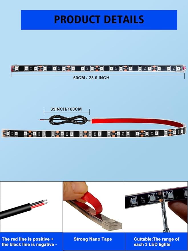 YM E-Bright 4Pcs Led Strip Lights for Car, 24inch Waterproof IP68 Car Underglow Strip Lights Decoration 36SMD 12V Led Interior Exterior Lights Strip for Cars Motorcycles Truck Golf Cart Boat - Yellow