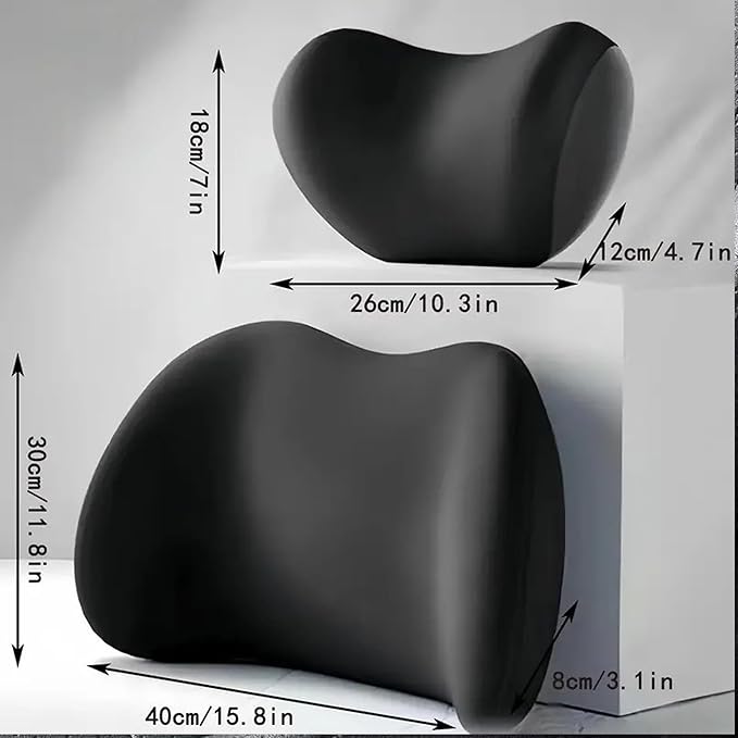 Car Headrest & Lumbar Support Cushion - Ergonomic Car Headrest and Lumbar Support Cushion - Car Lumbar Support Pillow and Car Neck Pillow Kit for Office Chair/Truck/Wheelchair (Black)