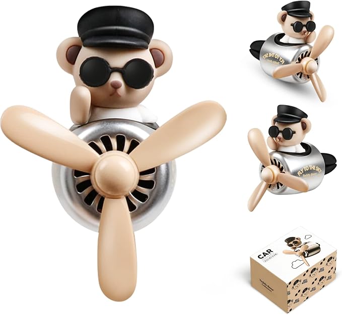 Bear Pilot Car Fresheners Vent Clip Cute Teddy New Car Scent Automotive Air Fresheners Cartoon Air Outlet Aromatherapy Ornament Thank You Gifts for Him Her Friends, Families