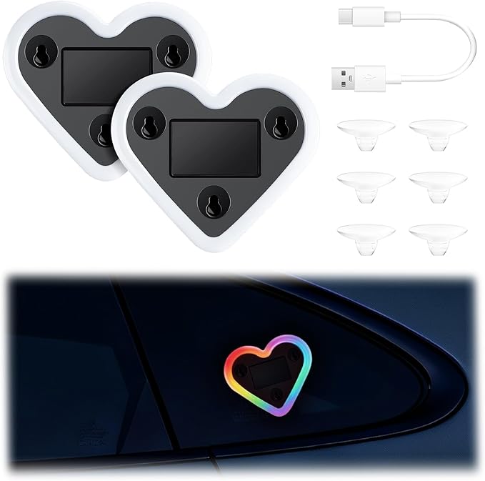 iFunyLED Car LED Interior Lights, Heart-Shaped Ambient Light for Windows, 8 Lighting Modes, Charging Through Type-c and Solar Energy, Car Decorations for Women Men, Pack of 2, (Multicolor)