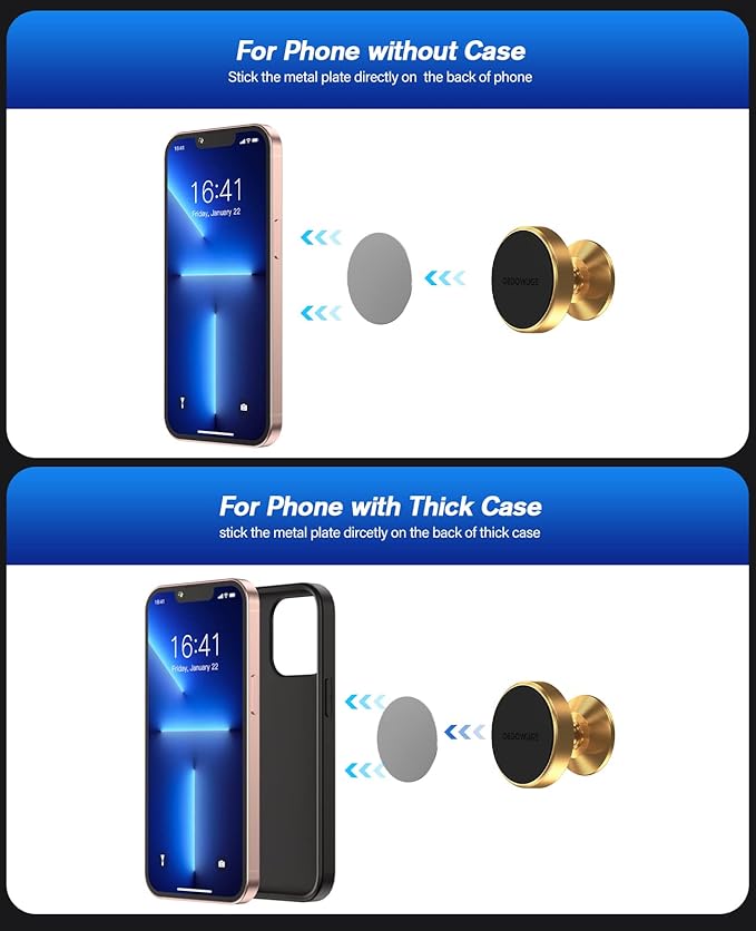 [2 Pack Magnetic Phone Mount,[Upgrade Magnet] Magnetic Phone Holder for Car, Dashboard Phone Holder Mount 360 Adjustable,Car Mount for iPhone Samsung etc All Smartphones (Gold)
