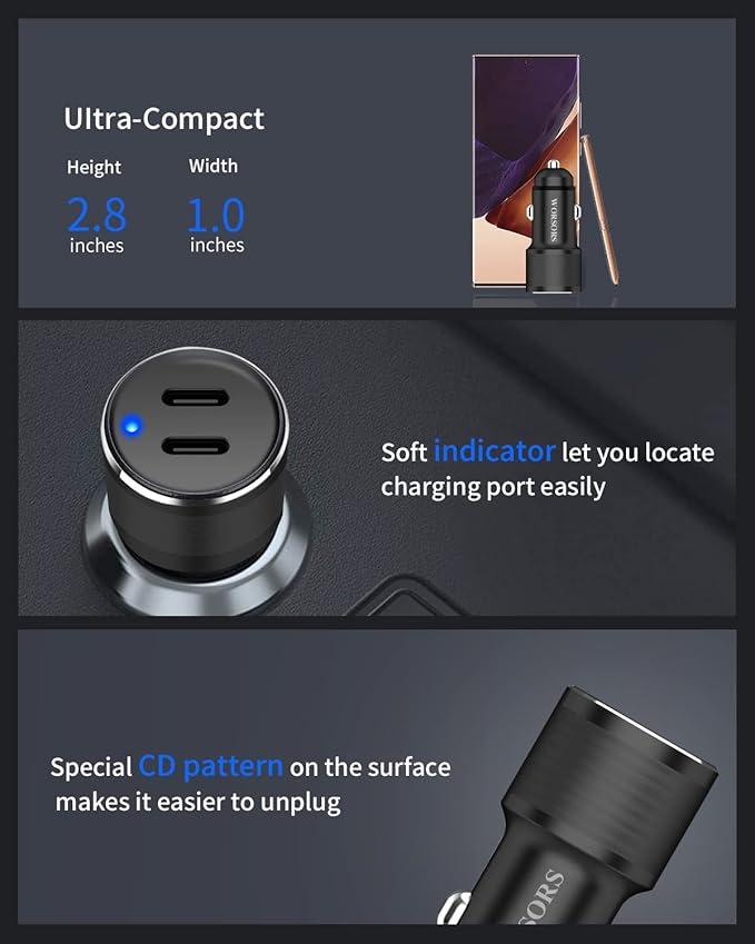 Dual 45W USB C Car Charger, 90W Max Super Fast Charging, All Metal 12V Cigarette Lighter Adapter for iPhone 17 Pro Max/16/15/iPad, Samsung Galaxy S26/S25, Google Phones with 2 Type C Cable 3.3ft Black