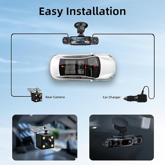 Car Camera Dash Cam Front and Rear Left Right, 4-Channel Video Recording WiFi Dashcam with Phone APP 360 Degree Car Security, HD 2K Car Dashboard Night Vision 24 Hours Parking Monitor G-Sensor
