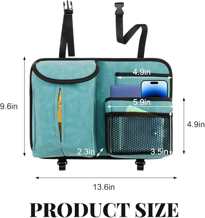 Car Back Seat Organizer, Multi Pockets Car Hanging Seat Back Headrest Organizer with Hook, Durable Car Seat Storage Bag, Universal Travel Accessories with Tissue Box Net Pocket (Blue)