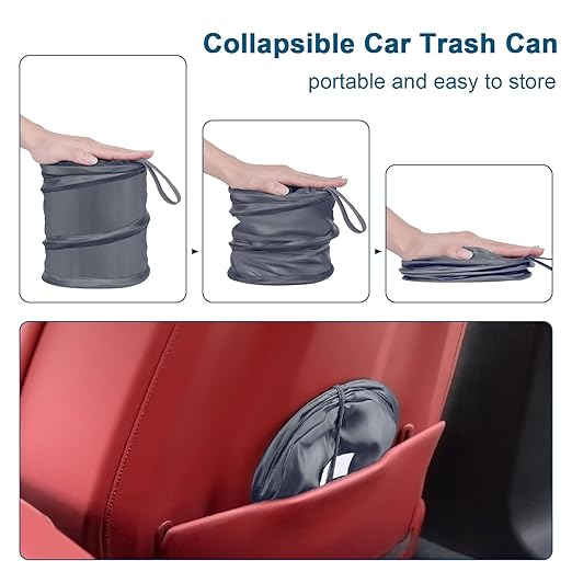 Car Trash Can, 2 Packs Mini Collapsible Car Trash Bin for Front Back Seat, Pop up Car Garbage Can, Portable Car Trash Bag Hanging for Vehicle SUV Rv Truck Accessories Interior, Grey