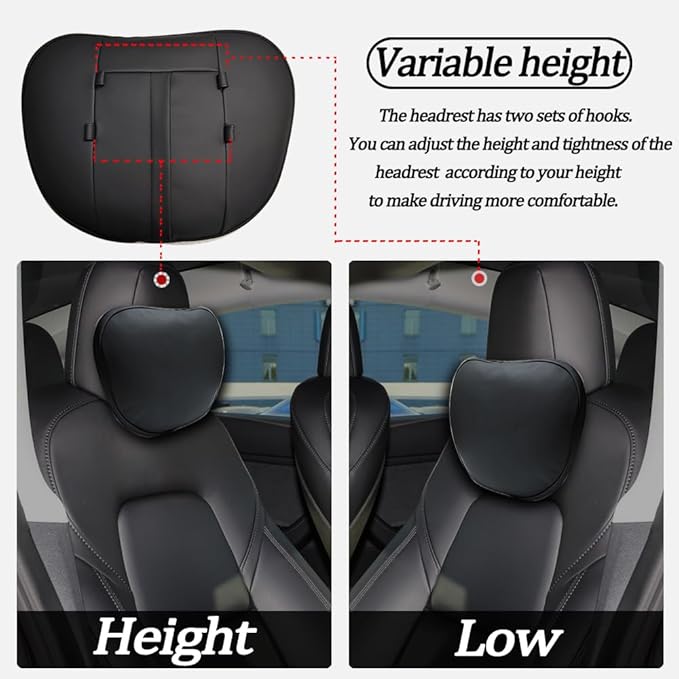 Seat Headrest Neck Pillow for Tesla Model 3 ModelY/S/X Uniquely Designed Neck Pillow Seat Headreck Cushion Nappa Leather Neck Support Car Accessories (1 pcs Black)