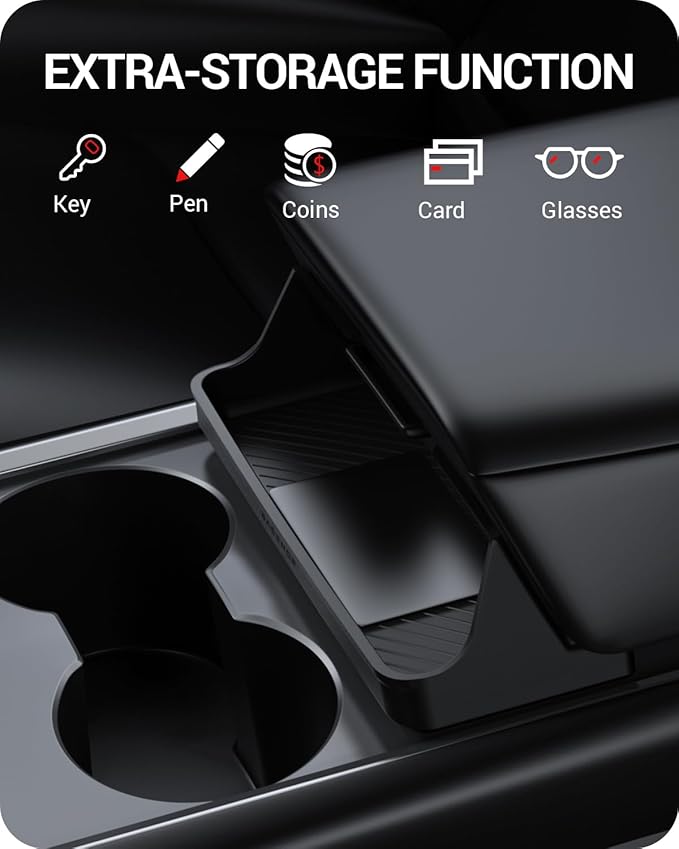 BASENOR Upgraded Tesla Model Y Model 3 Center Console Sunglasses Holder, Armrest Box Eyeglasses Storage Box Key Card Holder for 2021-2024 Model 3/Y Interior Accessories